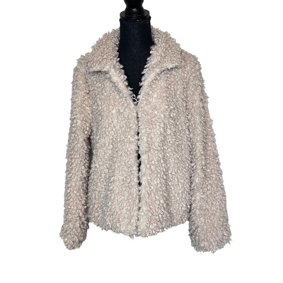 Max Studio Jackets & Blazers - Max Studio Womens Beige Curly Faux Fur Jacket Coat Size L 9708Z22 Champagne